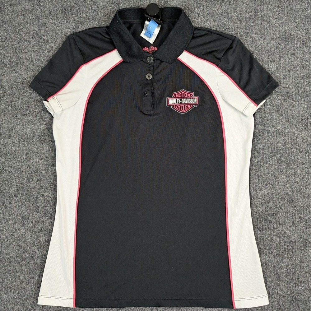Harley-Davidson Womens M Polo Shirt Black White Pink Grizzly Missoula Montana